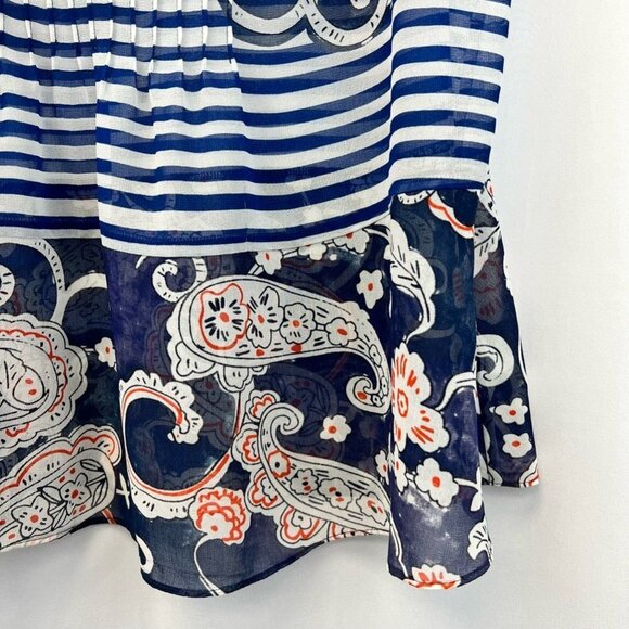 Cabi Womens Peplum Top Multicolor Paisley Stripe Sleeveless V Neck Sheer S - Picture 9 of 11